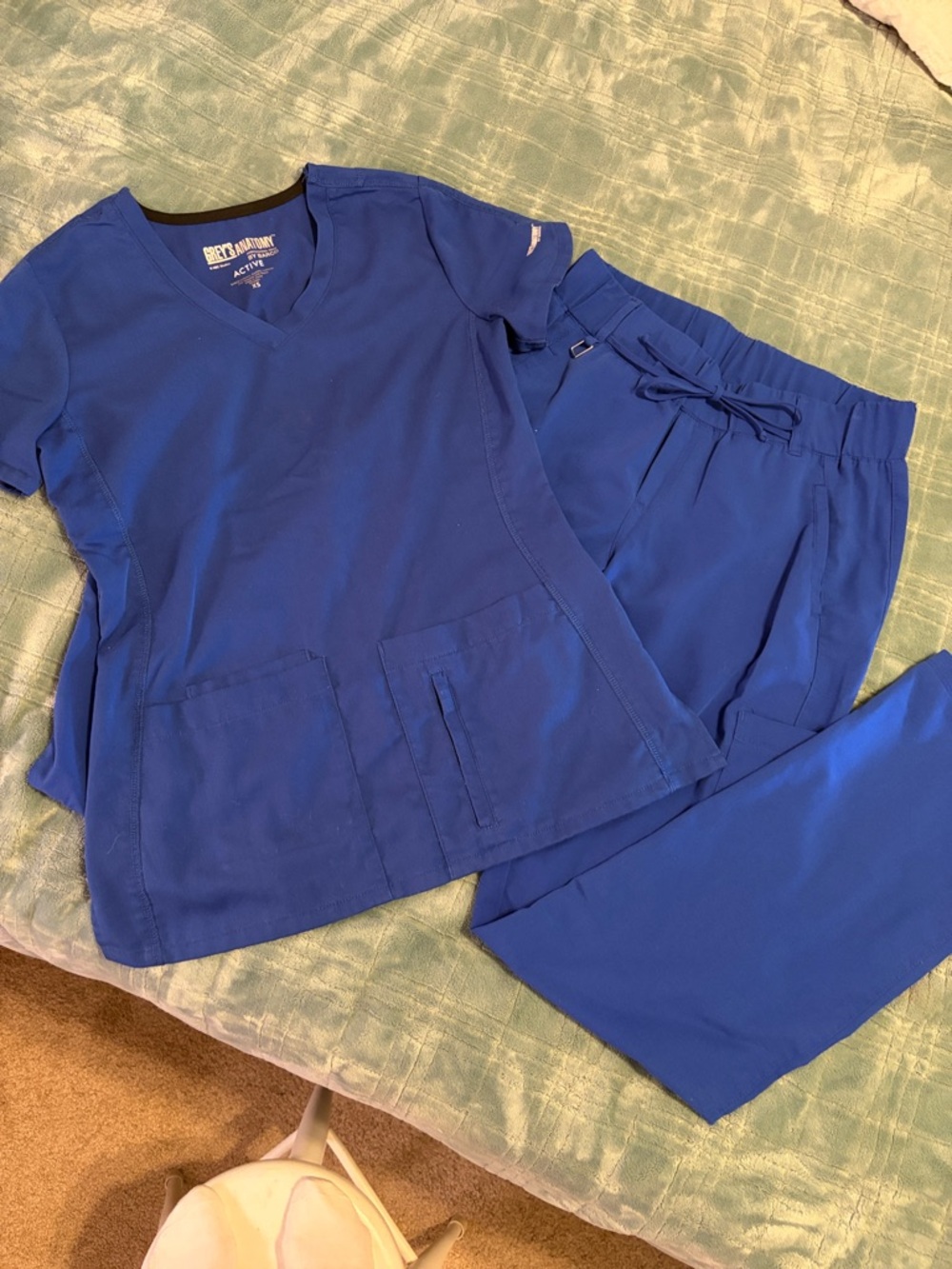 Grey's Anatomy Royal Blue V-Neck Scrub Top X Small - Pants Small